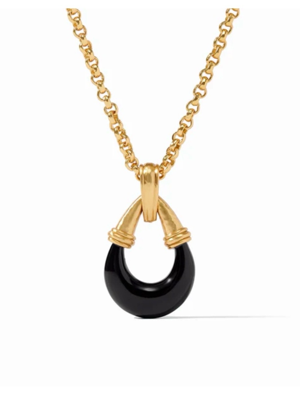 Julie Vos Havana Statement Pendant Necklace Black Obsidian Gold Chain Necklace